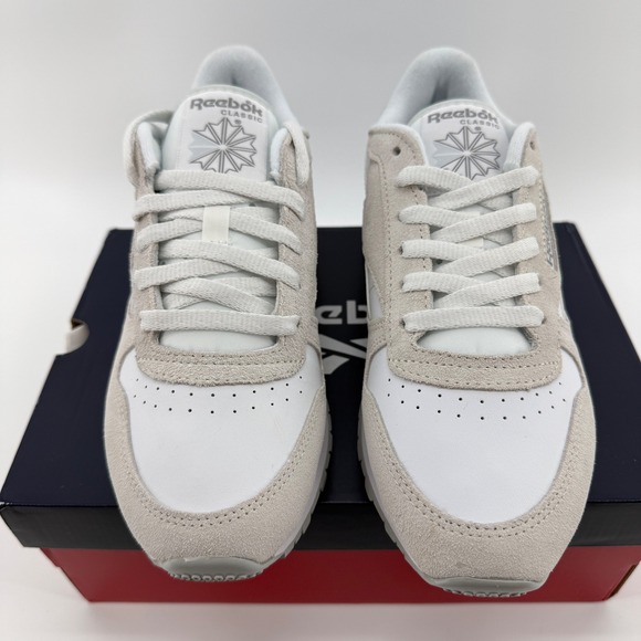 Reebok Classic Leather Sneakers Shoes Womens Size 11 White Double Grey NEW - Picture 2 of 11